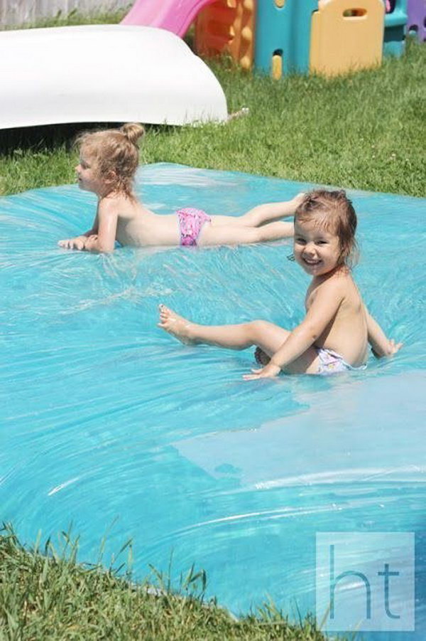 Make a giant outdoor water bed for the kids 