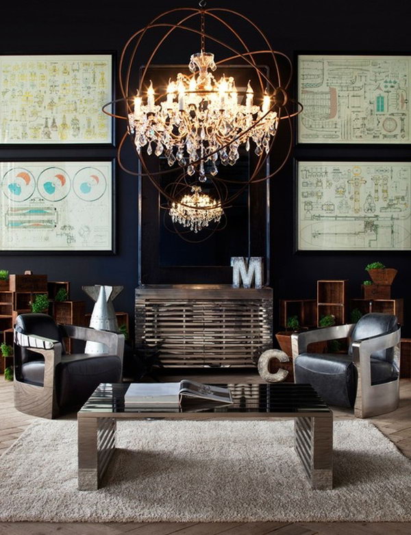 Industrial Living Rooms With Classic Chandelier 