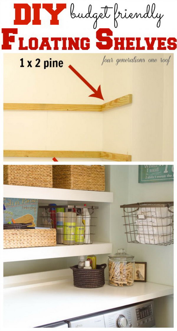 DIY Floating Shelves to Use Space Above The Washer 