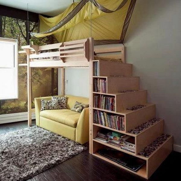 loft bed with storage staircase 