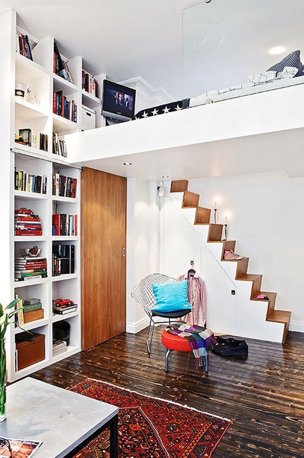 Small Loft Bed With Home Library 