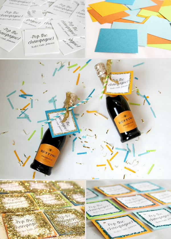Use Glitter Nail and Paper to DIY Mini Champagne  Favors 