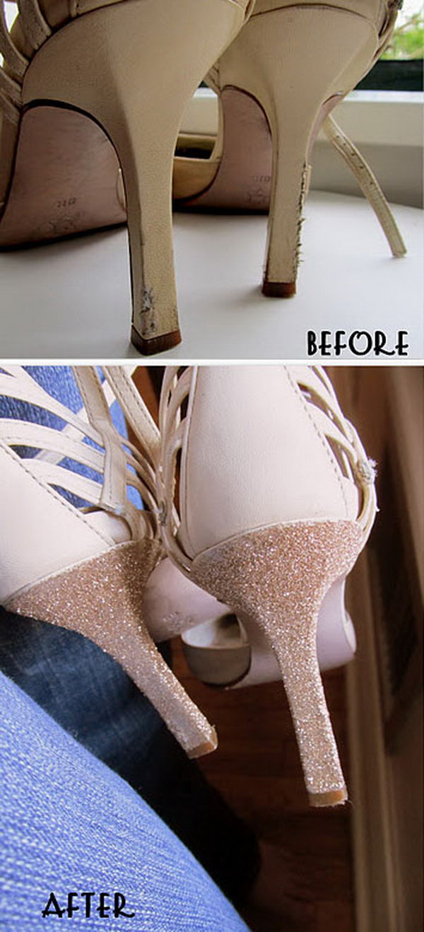 Use Glitter and  Glue to Fix Old Heels 