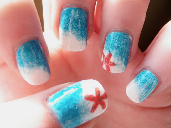 Sparkly Starfish Nails.  See more 