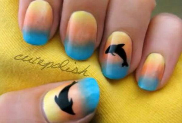 Ombre Summer Beach Mani with Dophins. 