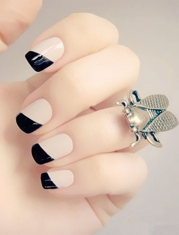 Shiny Black & White Nails. 