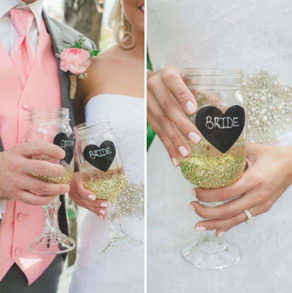 Mason Jar Bride + Groom Glasses. 