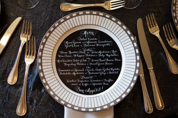 Black Menu with White Script. 