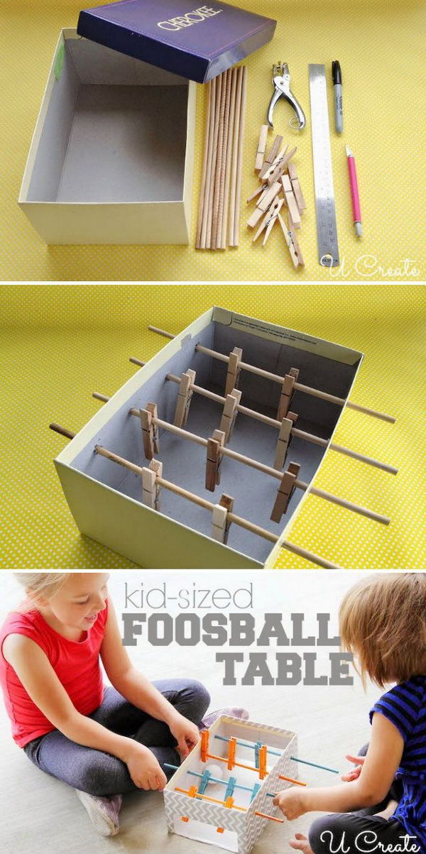 DIY Mini Foosball Table with Pin It Button For Kids. 