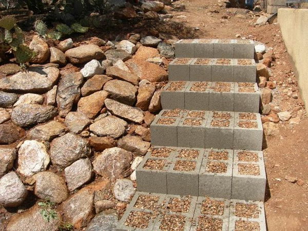 Concrete Block Outdoor Stairs. 