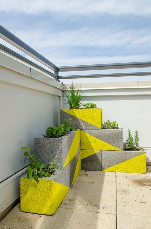 DIY Neon Concrete Block Planter. 