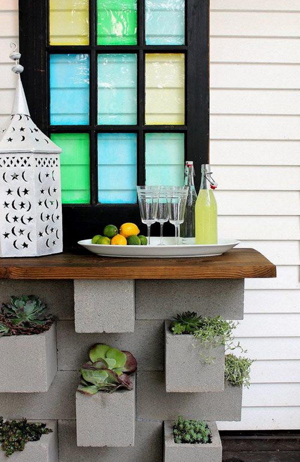 Cinder Block Planters and Outdoor Bar. 