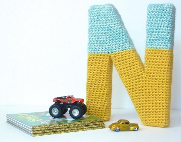 DIY Cardboard Letter with Crochet Mat. 
