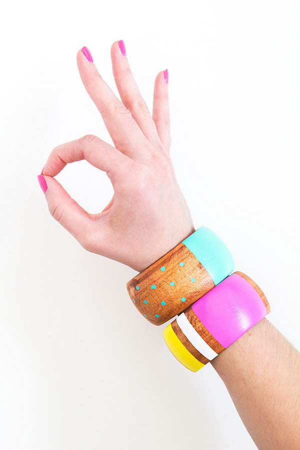 DIY Painted Wood Bangle Bracelets 