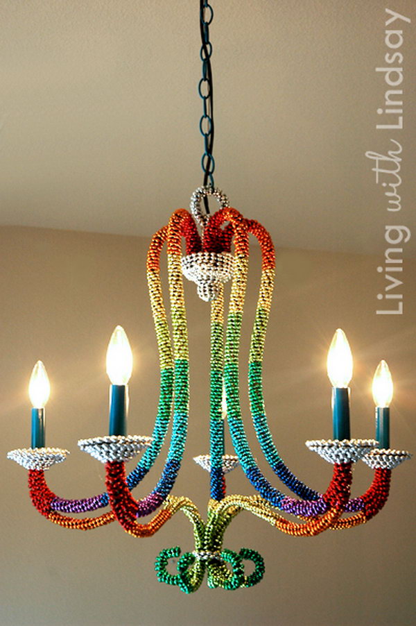 DIY Bright Beaded Chandelier. Check out the tutorial 