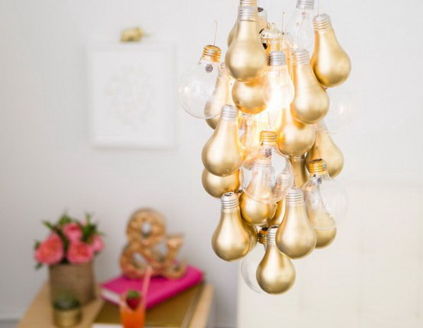 Gold Dipped Light Bulb Chandelier. 
