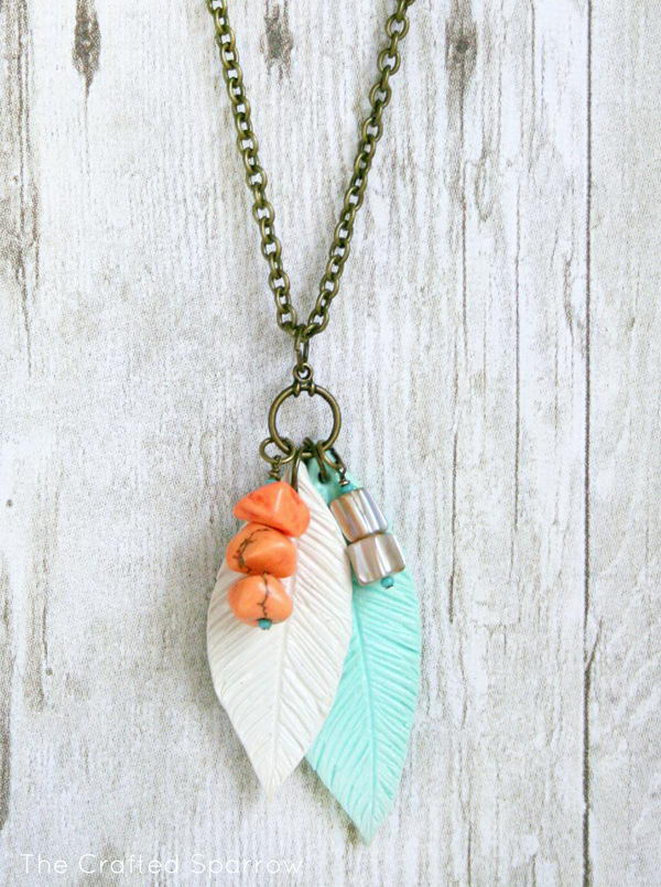 Polymer Clay Feather Necklace 