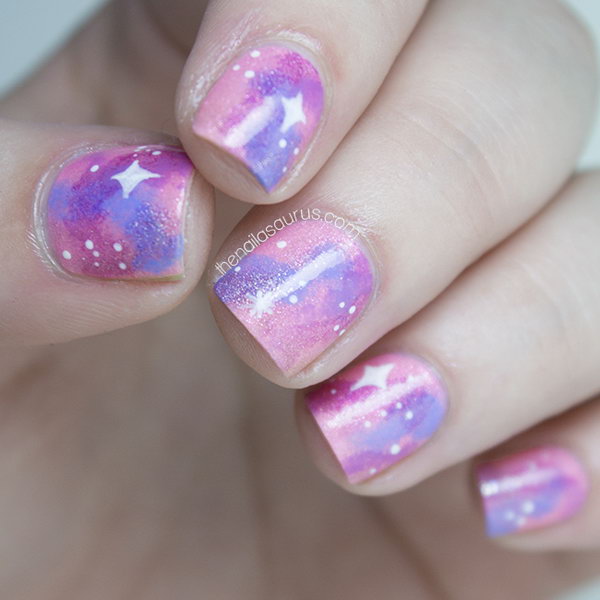 Pink Galaxy Nail Art. See the tutorial 