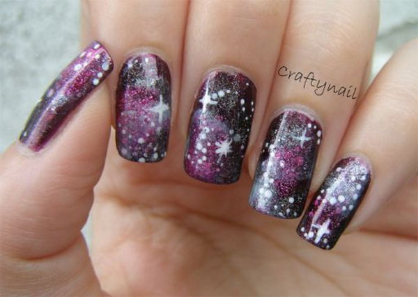 Purple Galaxy Nails. 