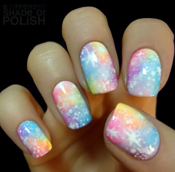 Pastel Rainbow Galaxy Nails. See more details 