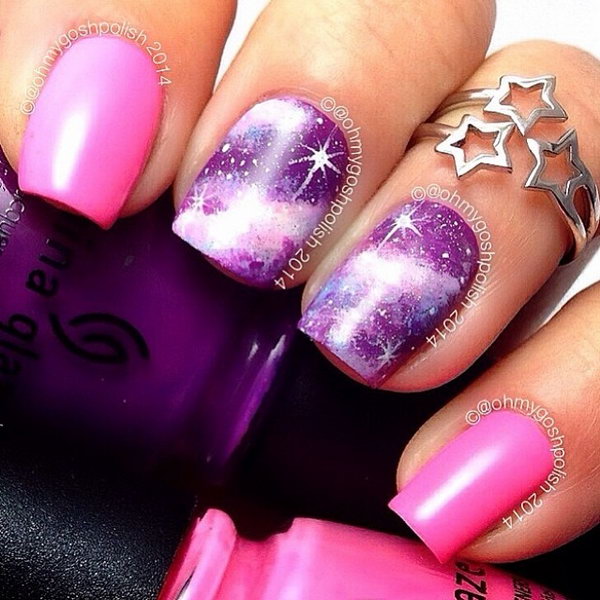 Pink and Purple Galaxy Nails. 