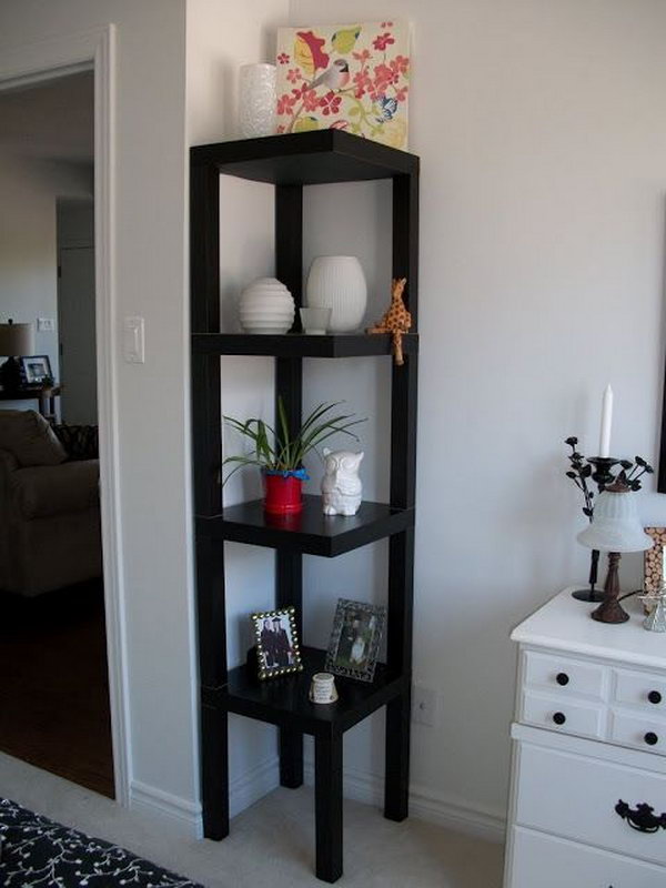 DIY Corner Shelf Made from Ikea Lack Table. 