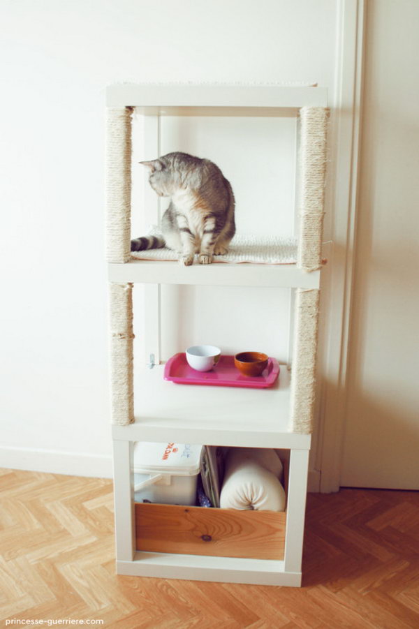 DIY Cat Tree Made from Three Lack Tables. 