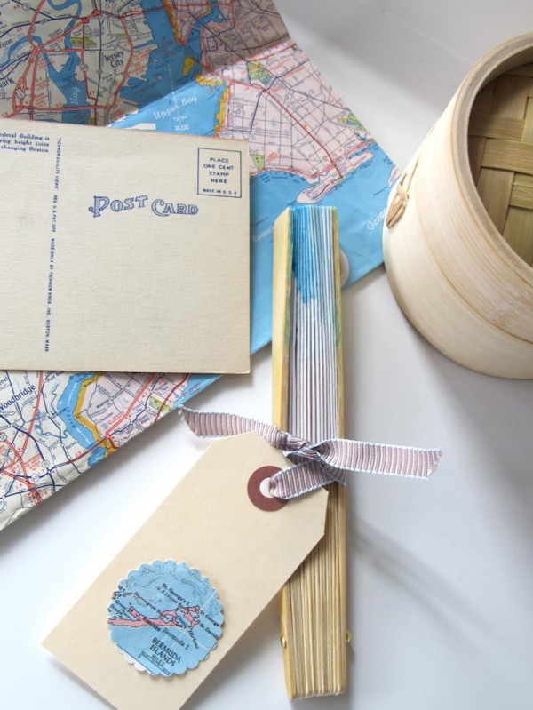 Personalized Fans With Old Maps For Destination Wedding 