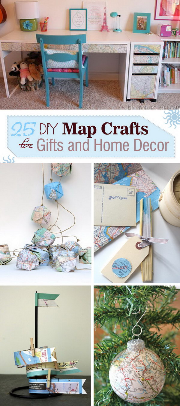 Lots of DIY Map Crafts for Gifts and Home Decor! 