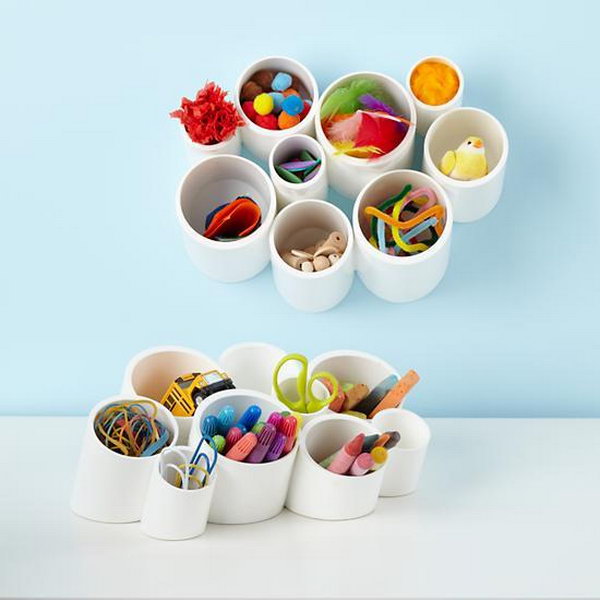 Make Desk Organizing Cups with PVC. See the tutorial 