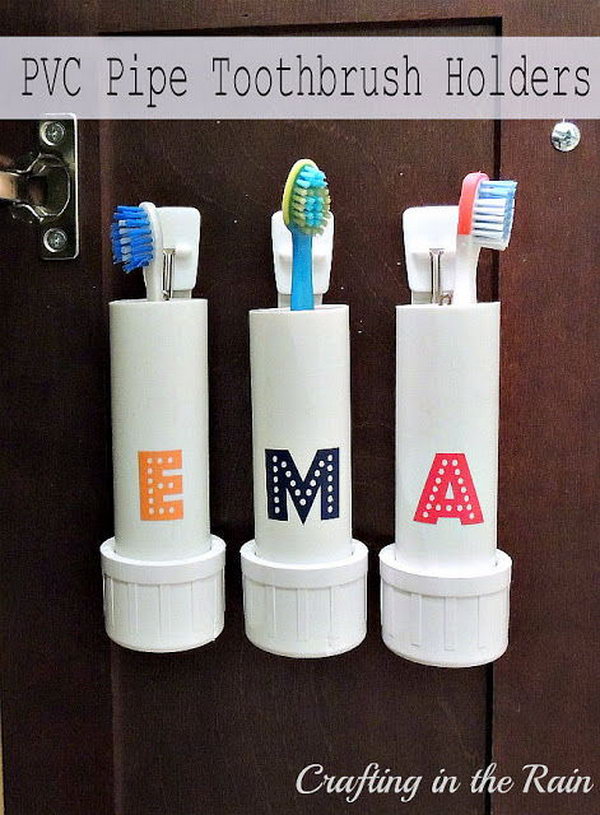 PVC Pipe Toothbrush Holders. 