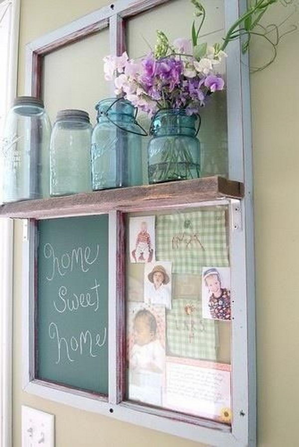 DIY Shabby Chic Framed Old Window Shelf. Check out the tutorial 