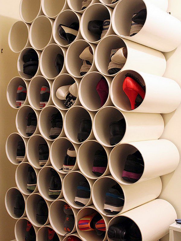 Stacked PVC Pipes for Shoes Storage. 