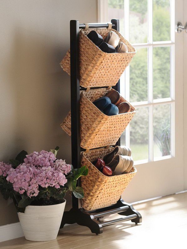 Tower Basket as Shoe Storage. 
