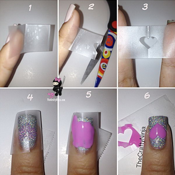 Heart Tape Nails. This is such a easy and fun mani! Must try. 