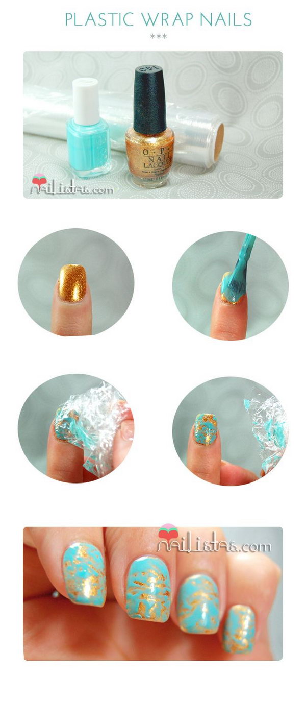 DIY Plastic Wrap Nail Art. Dit is zo'n makkelijke en leuke mani! Moet je zeker eens proberen. 