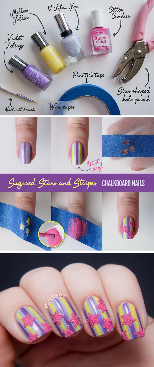 Sugared Stars and Stripes Nail Art. Aceasta este o manichiură atât de ușoară și distractivă! Trebuie să încercați. 