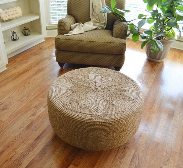 Tire And Yarn Ottoman. Get the instructions 