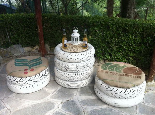 Tire Garden Furniture Set. 