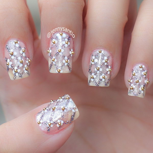 Gold Studded Wedding Nail. 