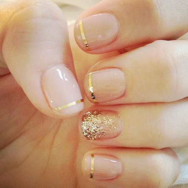 Nude and Gold Tipped Wedding Nails. 