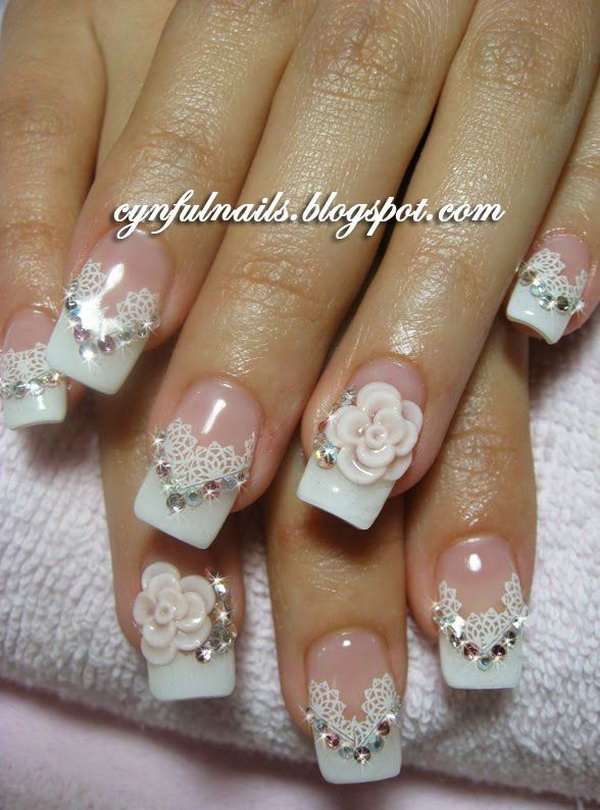 Lace and Flower Nail with Gems. 