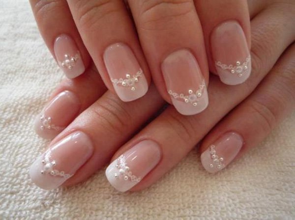 white french nails with gems