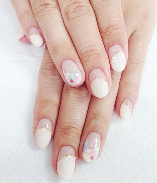 Pastel Polka Dots Wedding Nails. 