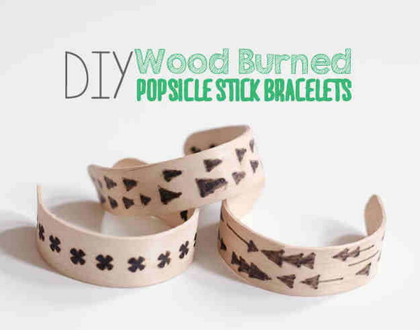 DIY Wood Burned Popsicle Sticks Bracelets 