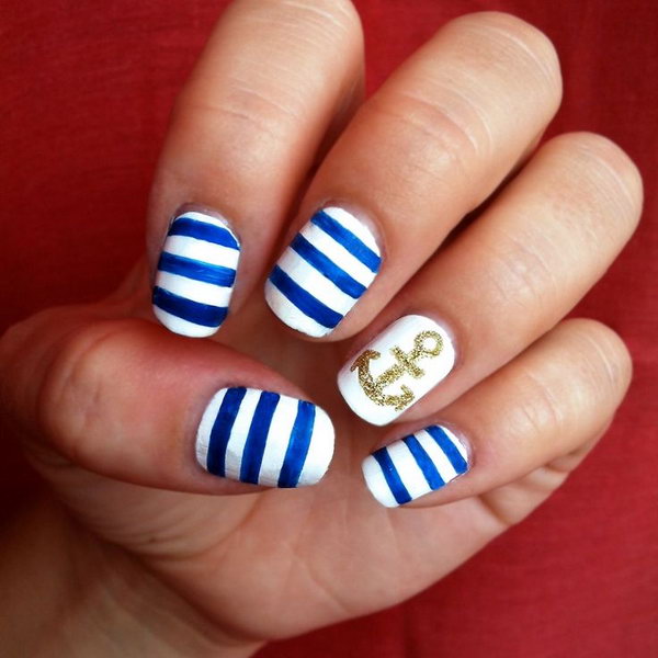 Gold Glitter Anchor Nails. 