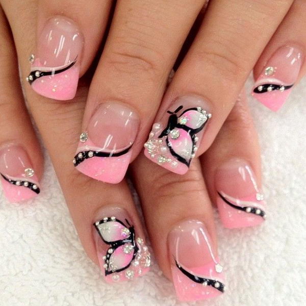 Light Pink Butterfly Nail Design. 
