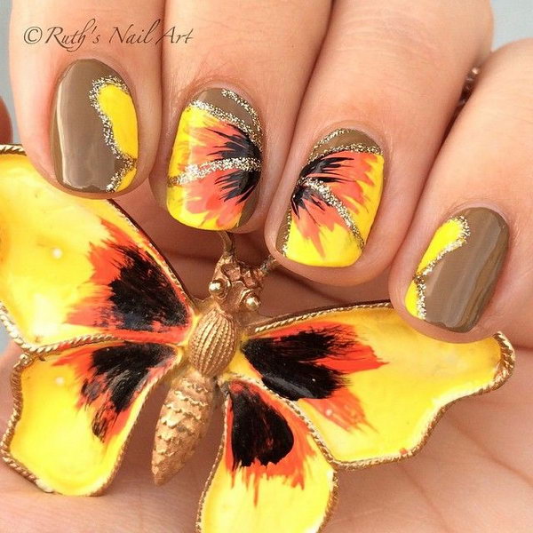 Vintage Butterfly Brooch Inspired Nails. 