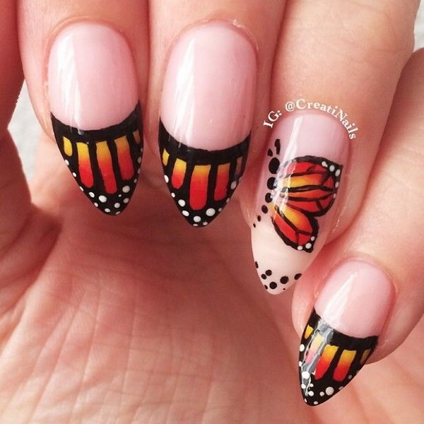 Beautiful Stiletto Butterfly Nails. 