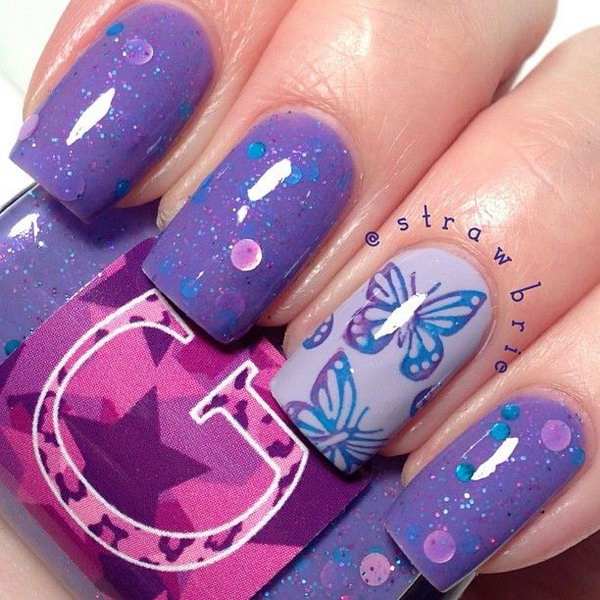 Purple Butterfly Nail Designs. 